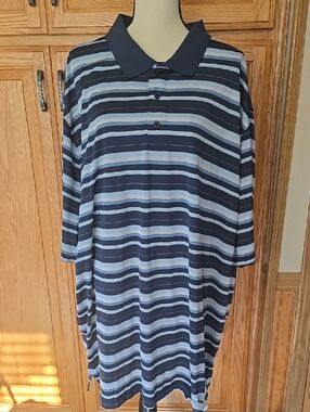 Mens Reebok Golf Navy and Light Blue Striped Polobok 4XLT